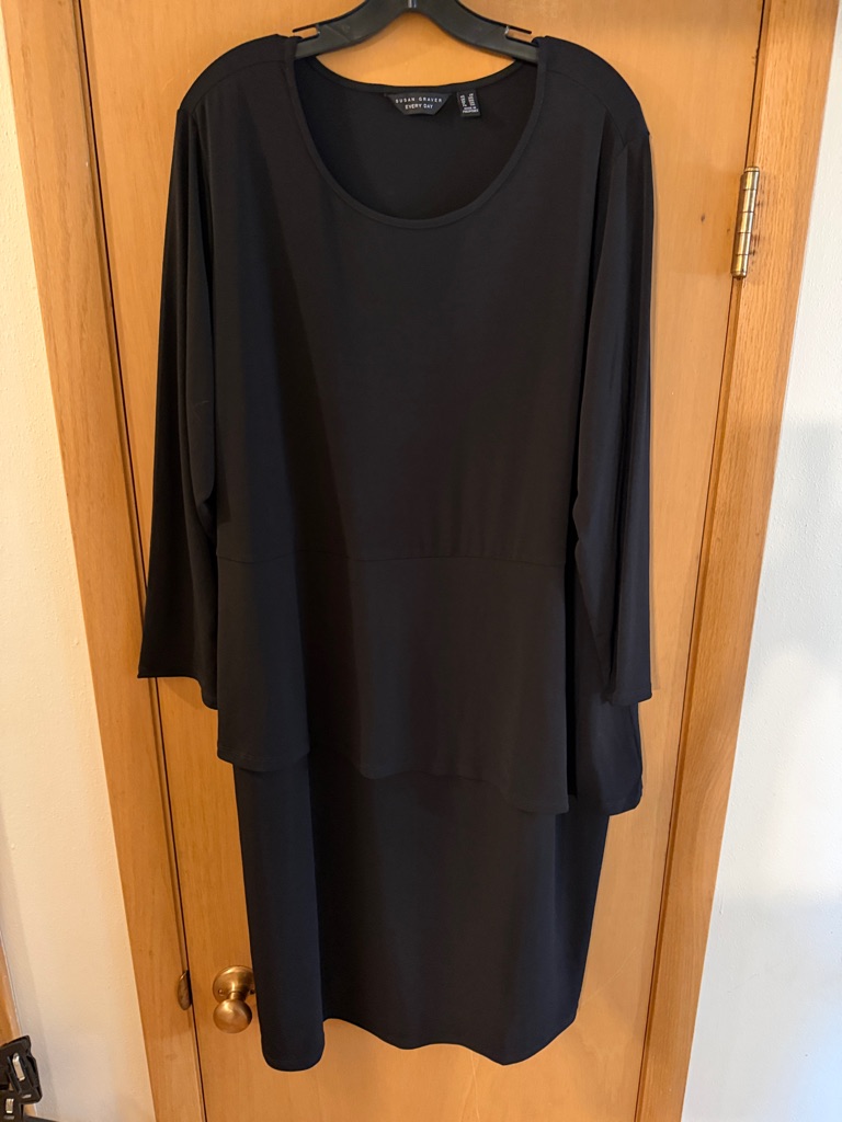 Susan Graver Every Day Women’s Liquid Knit Peplum Dress Black Plus Size 2x